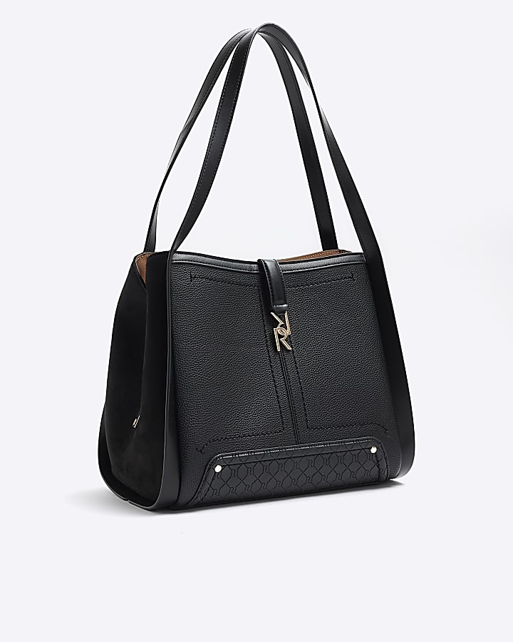 Black plain slouch tote bag