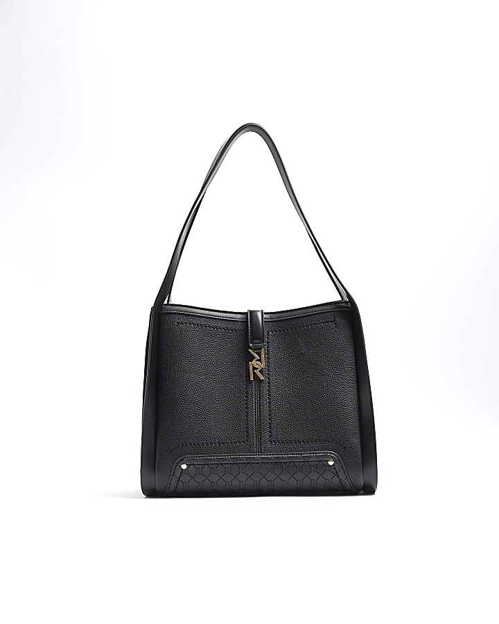 Black plain slouch tote bag