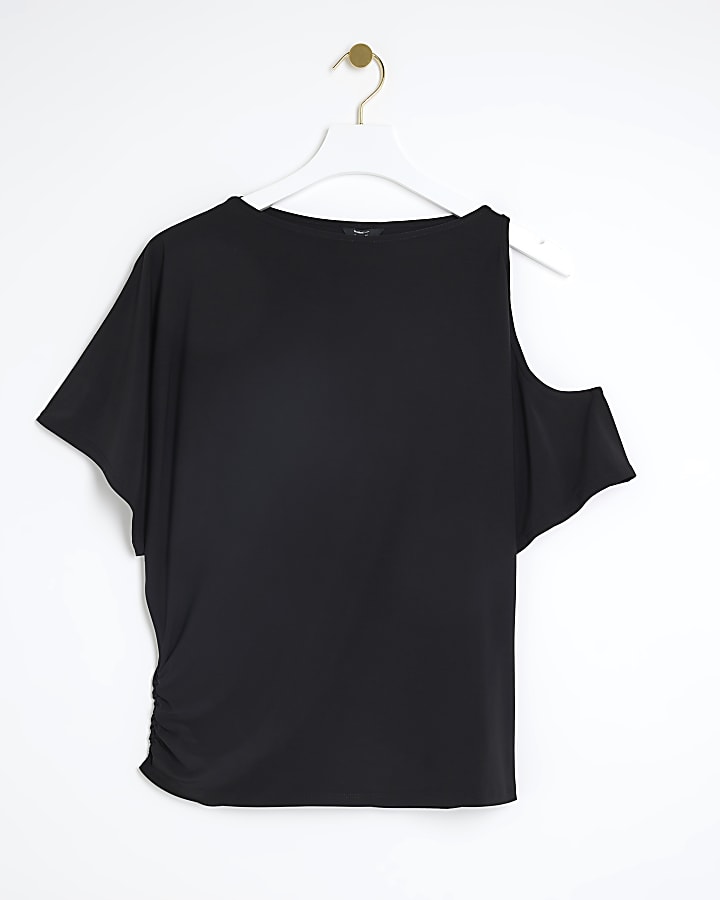 Black ruched cut out sleeve top