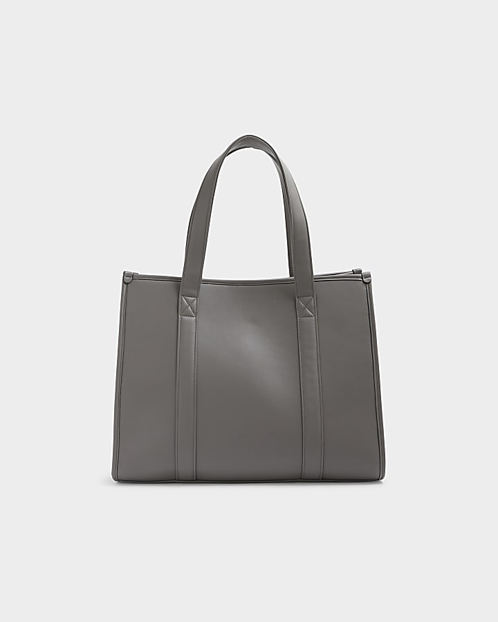 Grey Faux Leather Embossed Shopper Bag