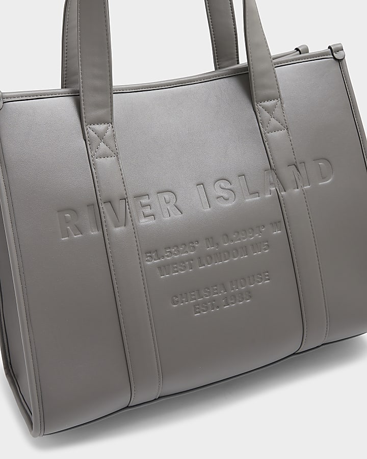 Grey Faux Leather Embossed Shopper Bag