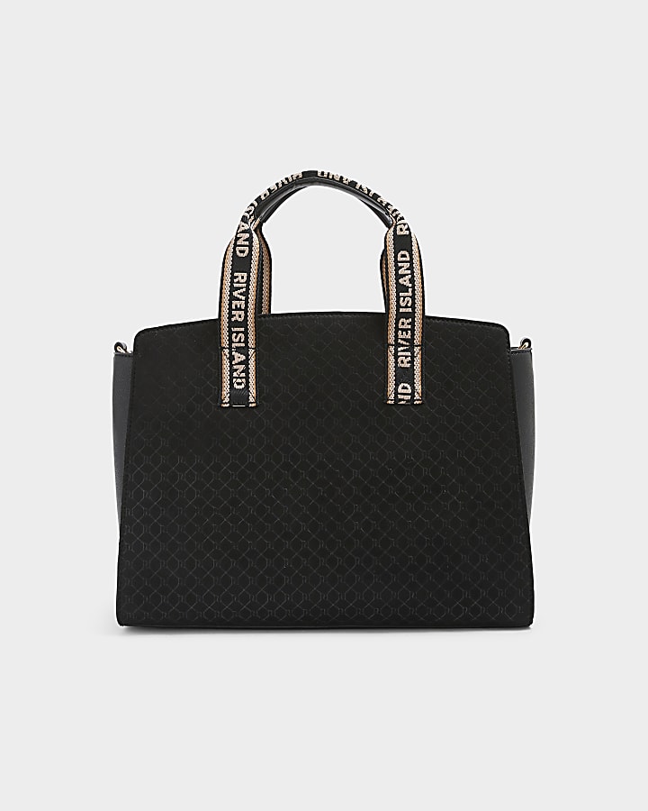 Black panelled webbing tote bag