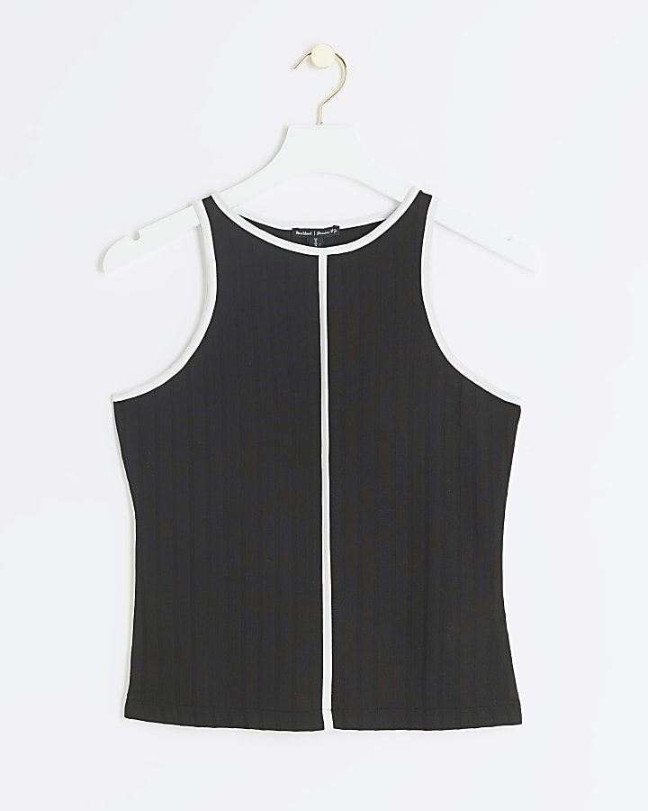 Black ribbed taped tank top