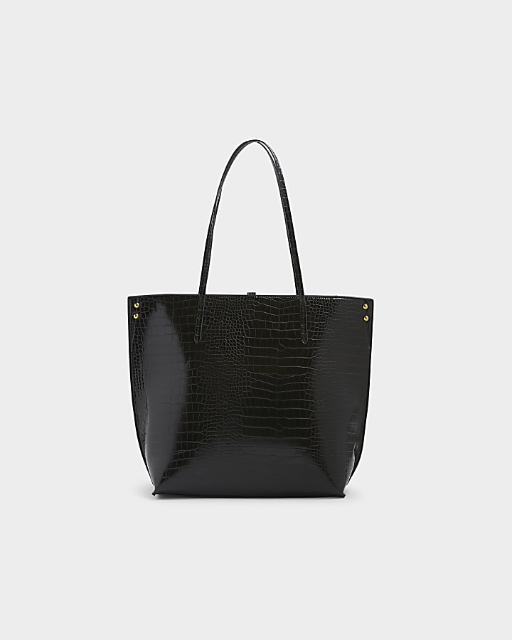 Black croc embossed tote bag