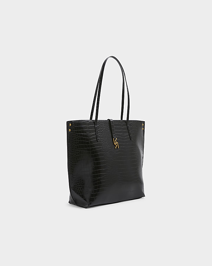 Black croc embossed tote bag