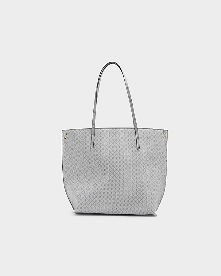 Grey RI monogram stripe tote bag