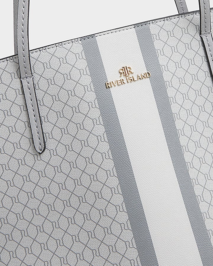 Grey RI monogram stripe tote bag