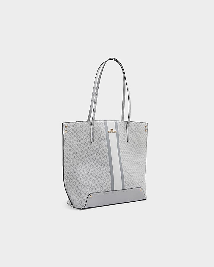 Grey RI monogram stripe tote bag