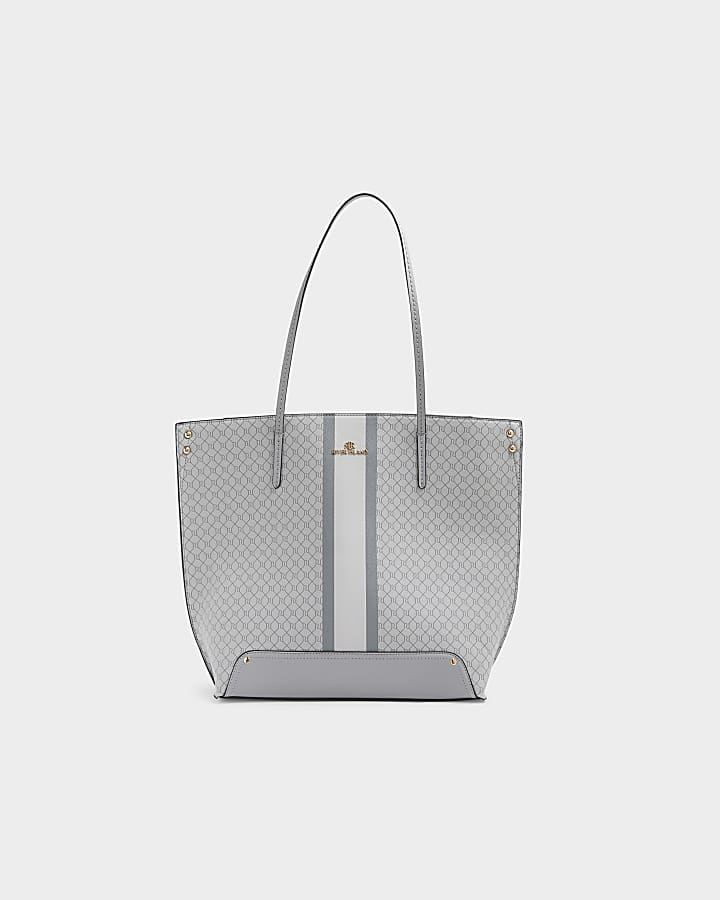 Grey RI monogram stripe tote bag