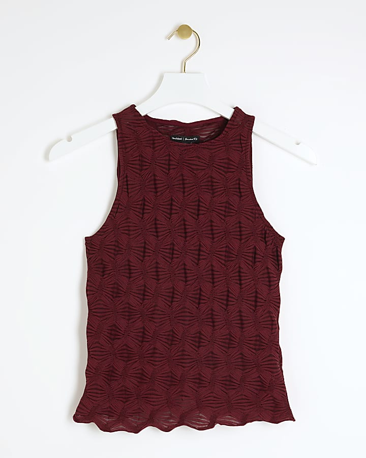 Red textured sleeveless top