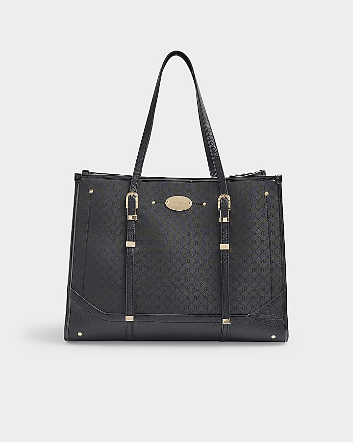 Black Monogram Buckle Shopper Bag