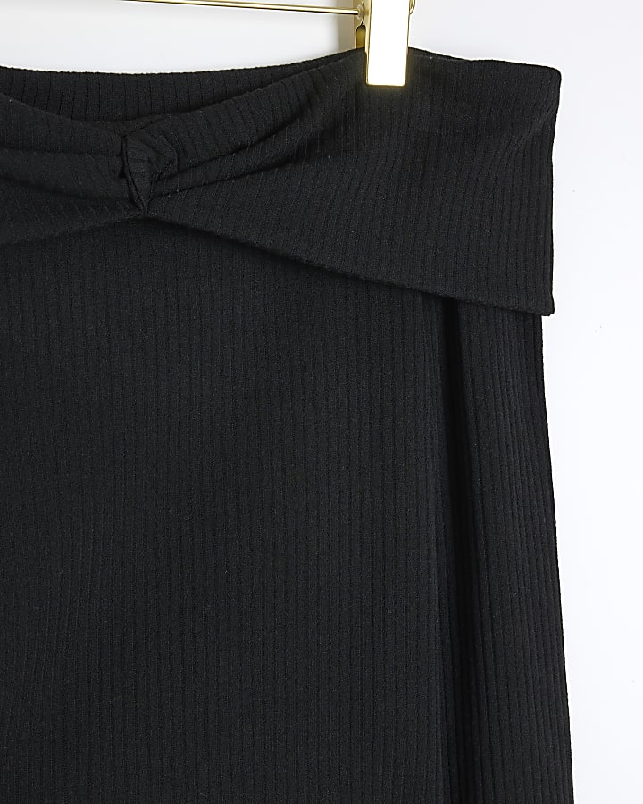 Black ribbed knot bardot top