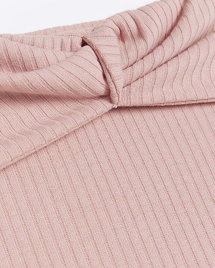 Pink ribbed knot bardot top