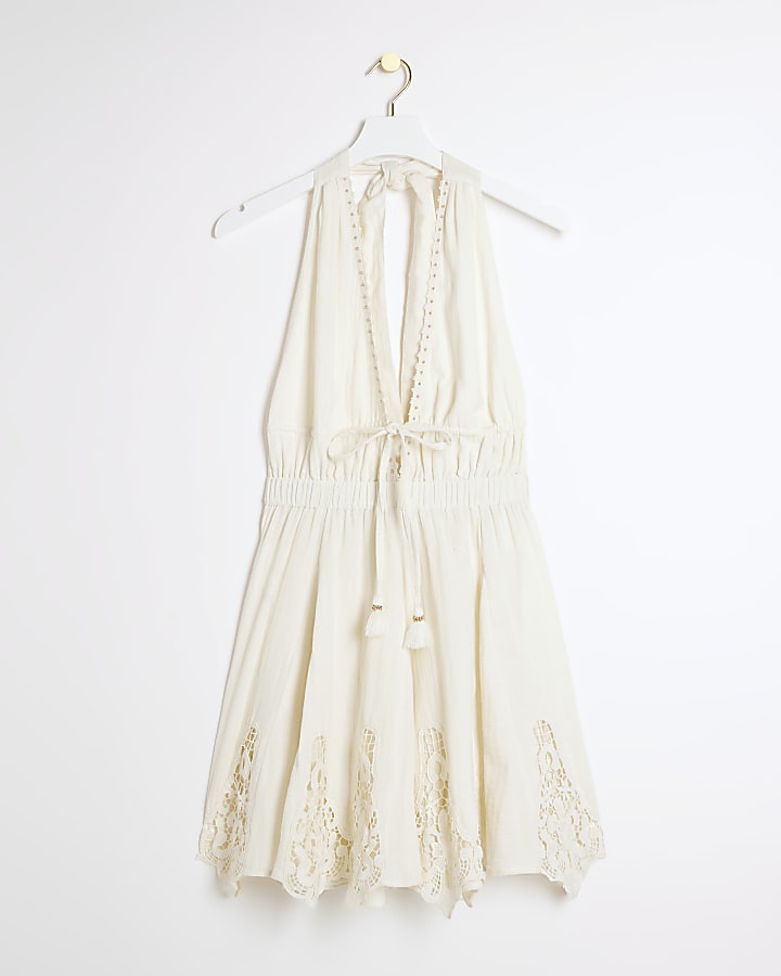 Cream broderie plunge beach mini dress