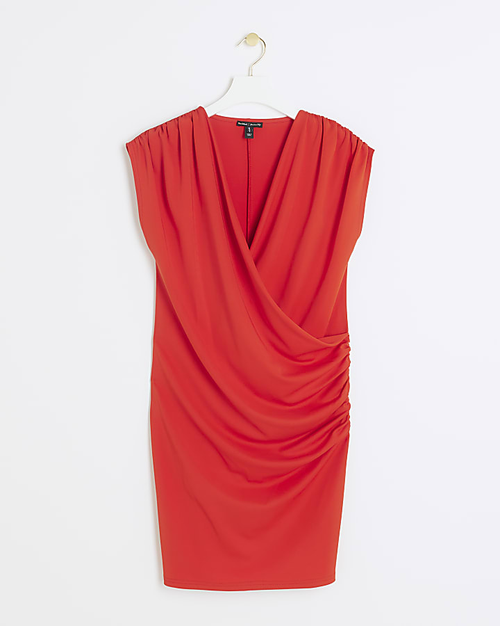 Red drape wrap mini dress