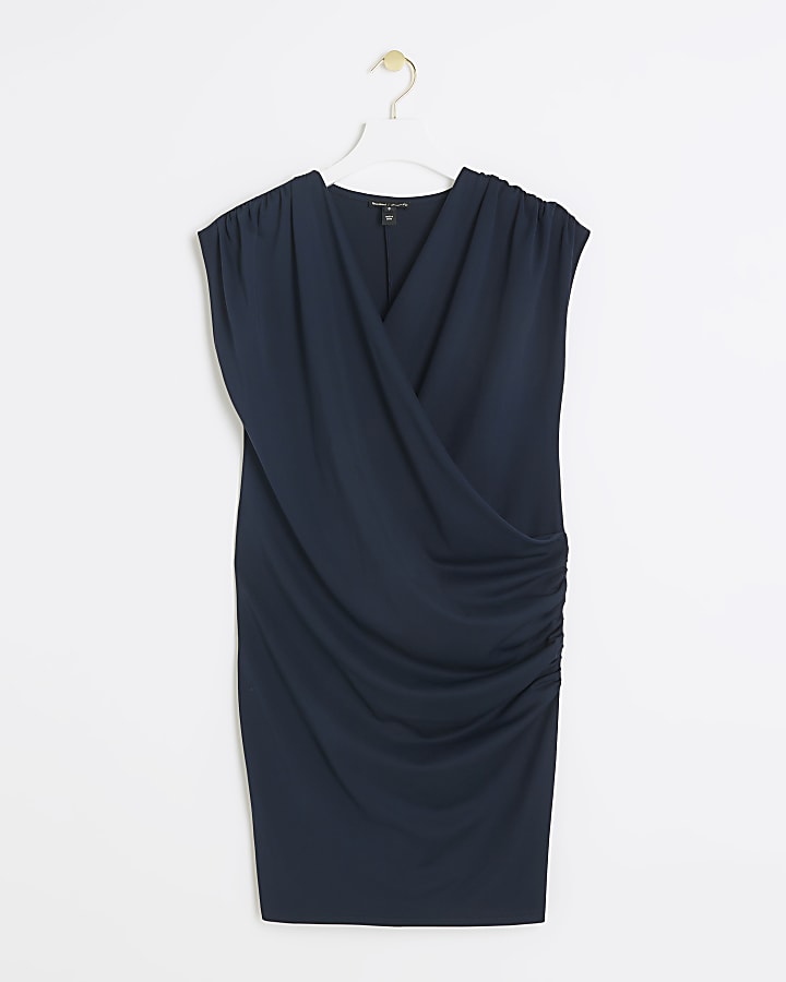 Navy drape wrap mini dress