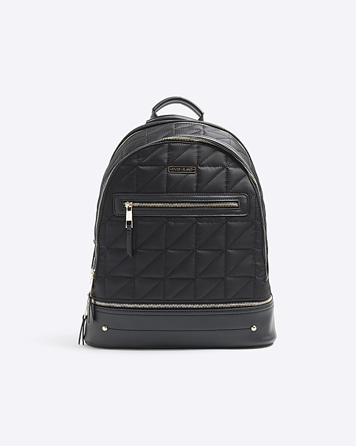 Black quilted zip backpack