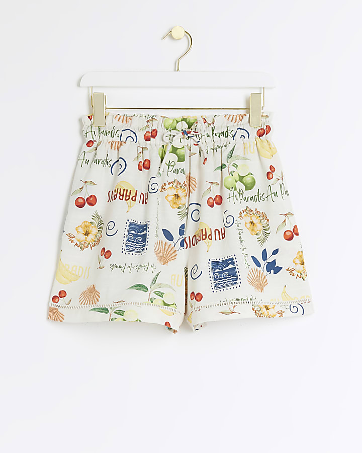 White graphic print shorts