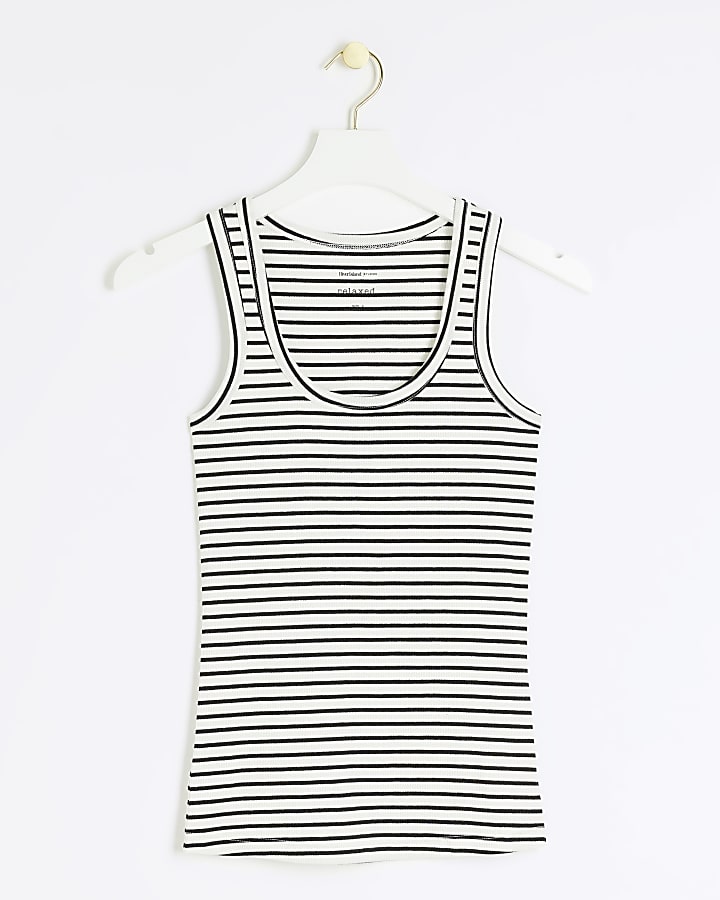 Black Ribbed Stripe Scoop Neck Vest Top