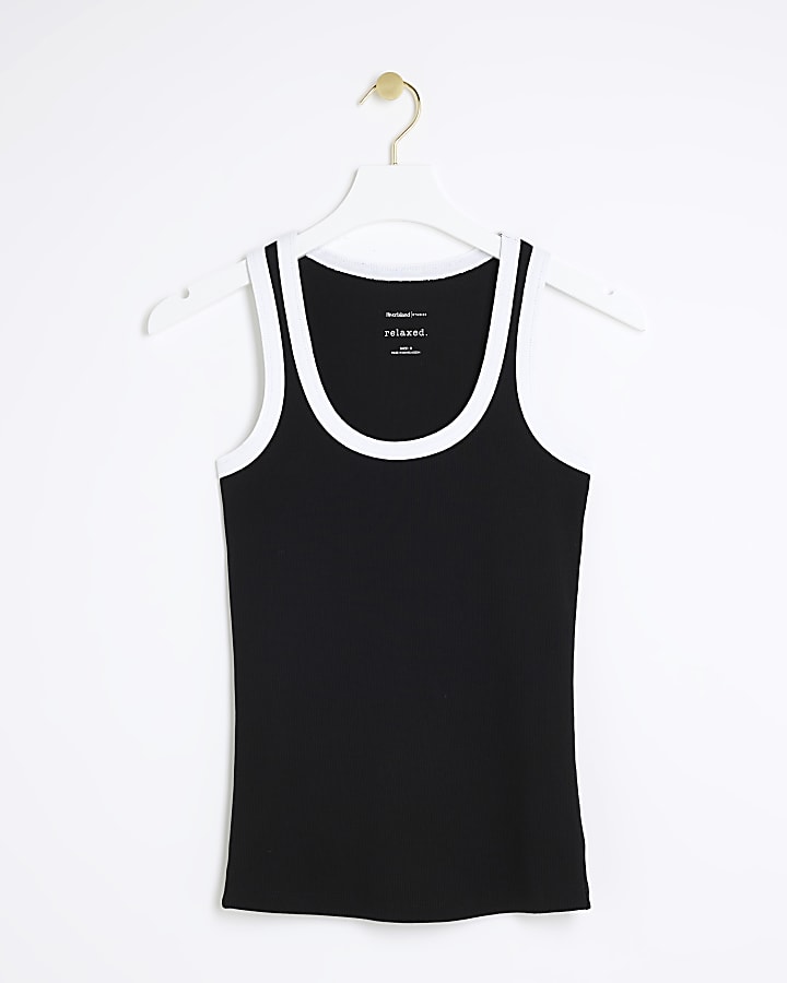 Black taped scoop neck vest top