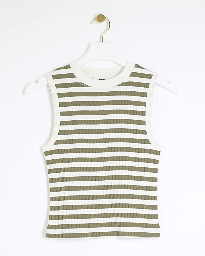 Khaki ribbed stripe tank top