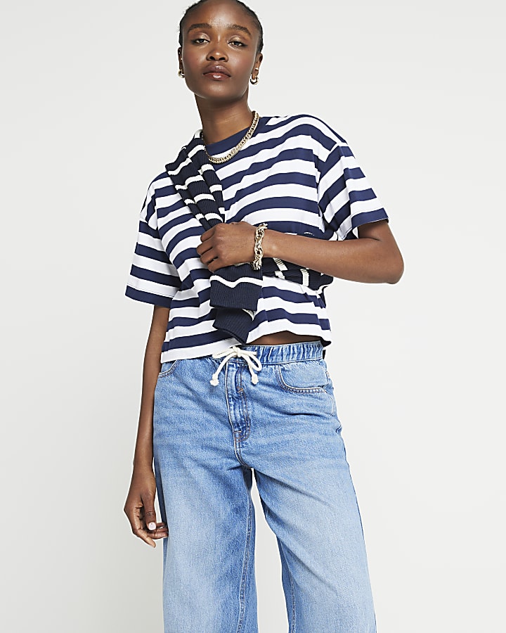 Blue stripe crop t-shirt