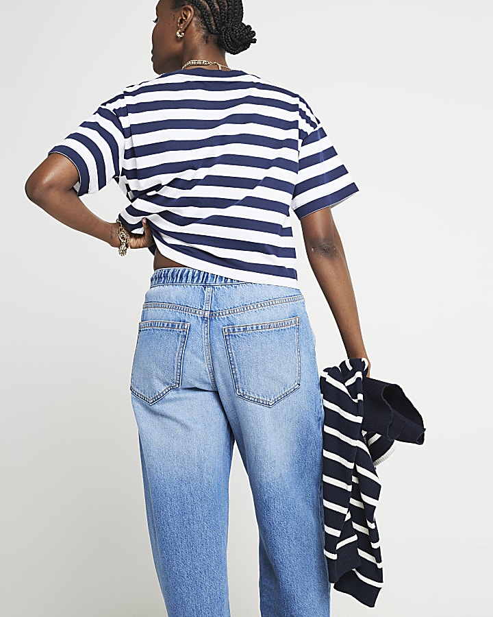 Blue stripe crop t-shirt