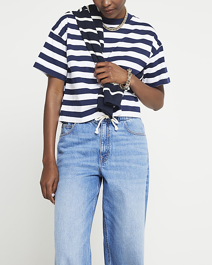 Blue stripe crop t-shirt
