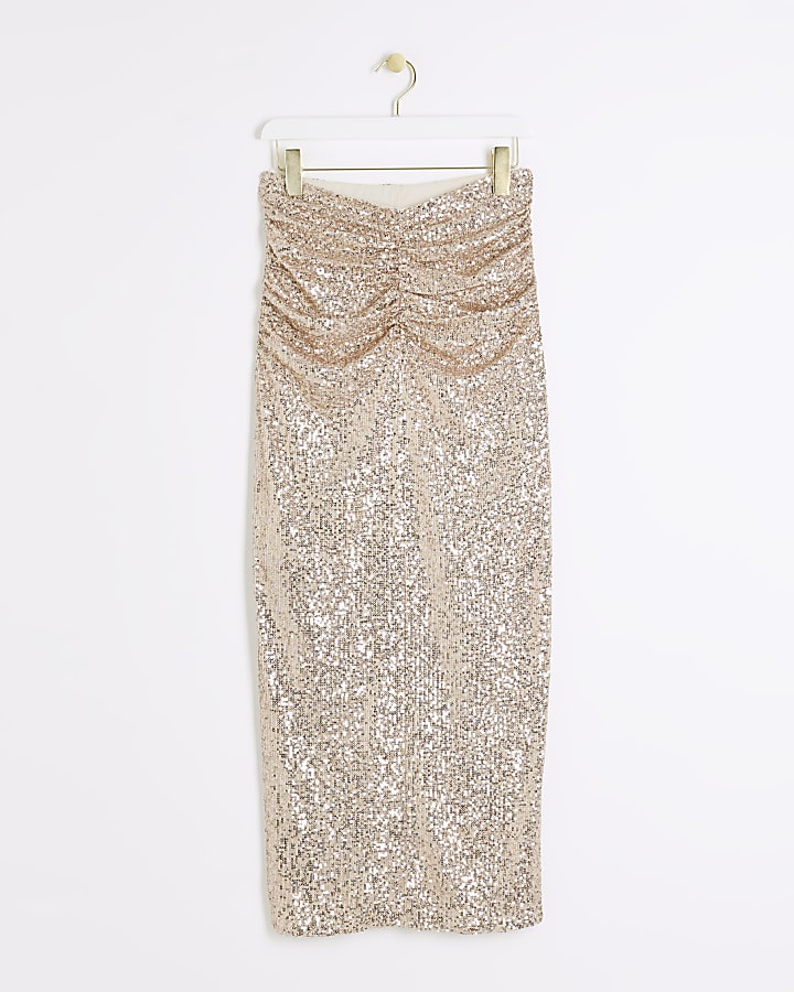 Rose ruched sequin maxi skirt