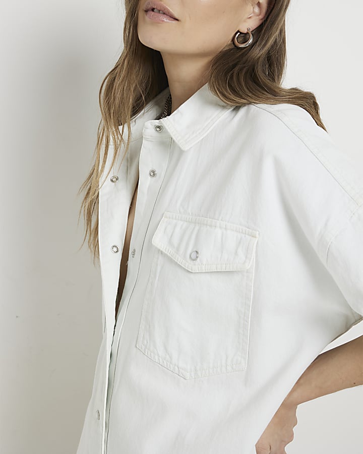 White denim mini shirt dress