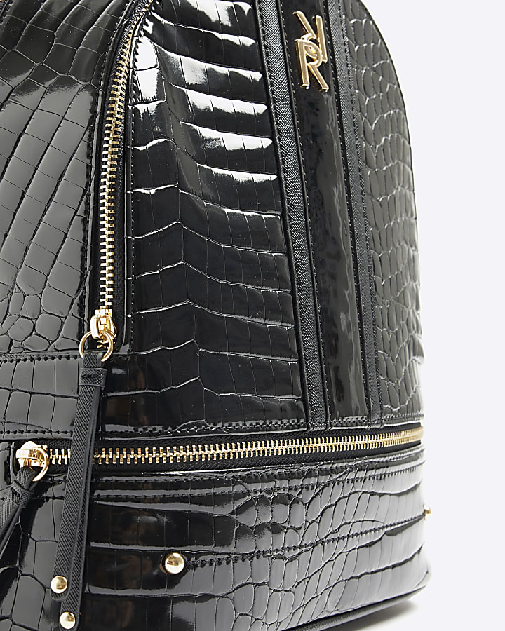 Black patent croc embossed backpack