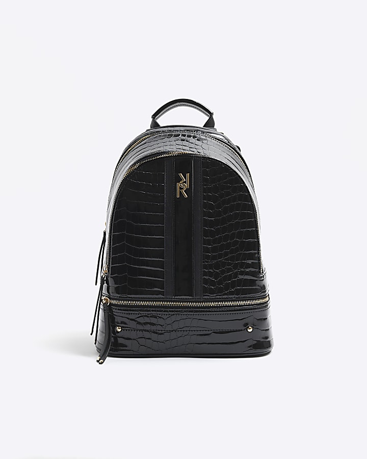 Black patent croc embossed backpack