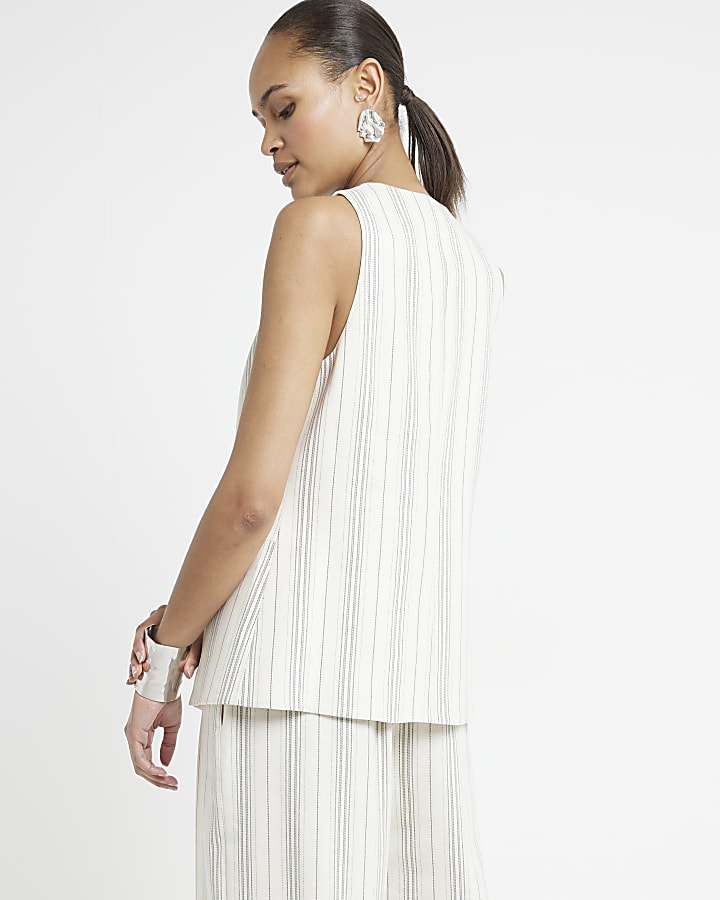 Cream Stripe Longline Waistcoat