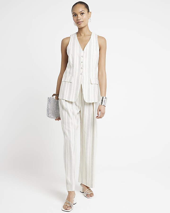 Cream Stripe Longline Waistcoat