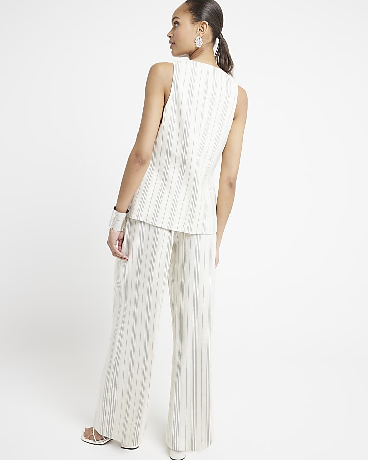 Cream stripe print wide leg trousers