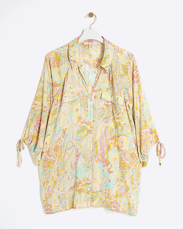 Pink paisley oversized beach shirt