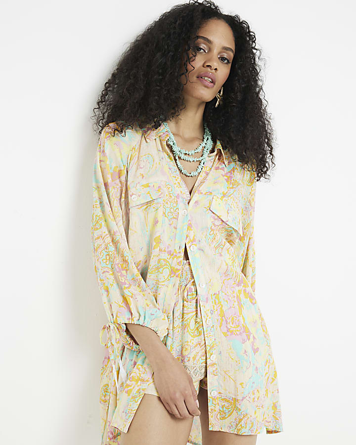 Pink paisley oversized beach shirt