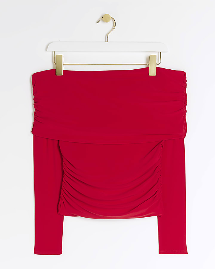 Red slinky bardot top