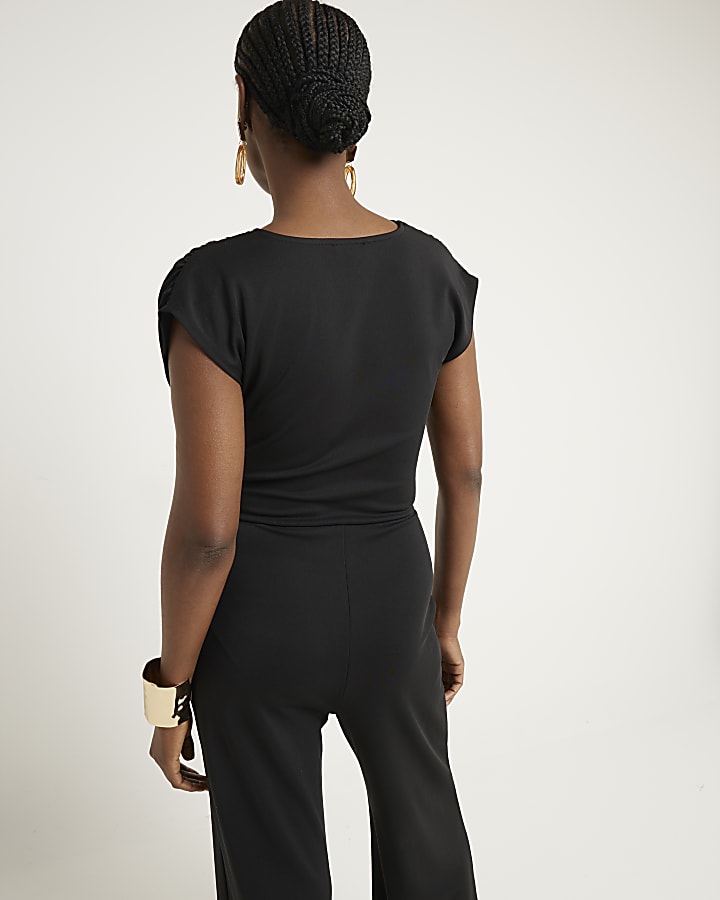 Black wrap wide leg jumpsuit