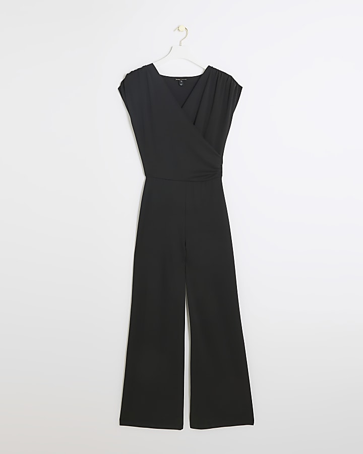 Black wrap wide leg jumpsuit