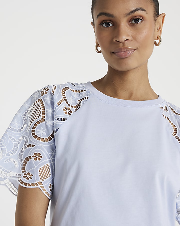 Blue Lace Sleeve T-shirt