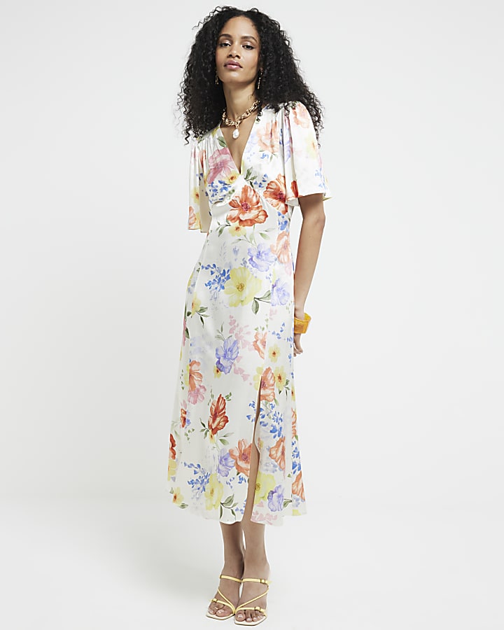 Floral swing dress with sleeves best sale