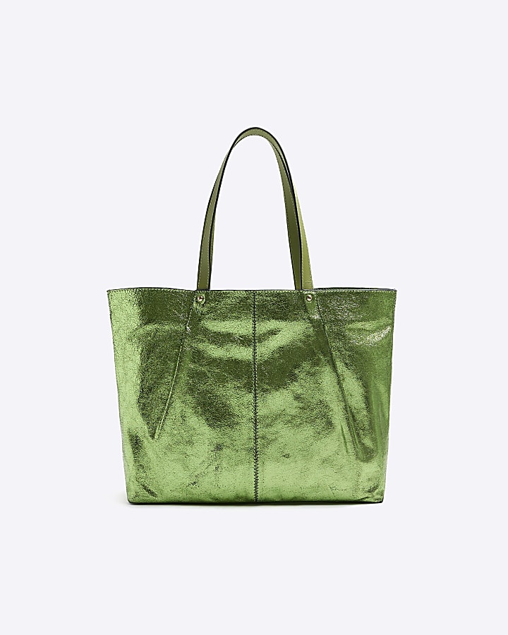 Green Metallic Leather Shopper Bag