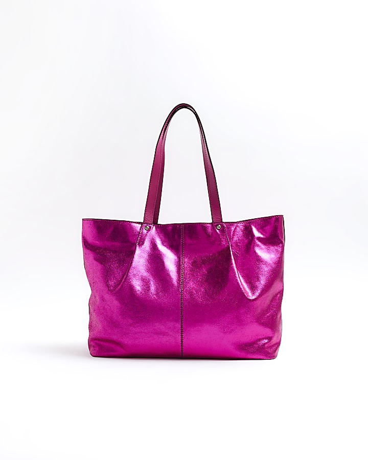 Pink Metallic Leather Shopper Bag