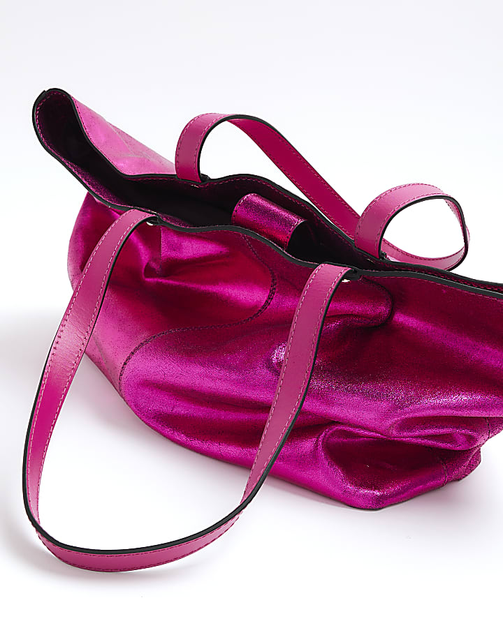 Pink Metallic Leather Shopper Bag