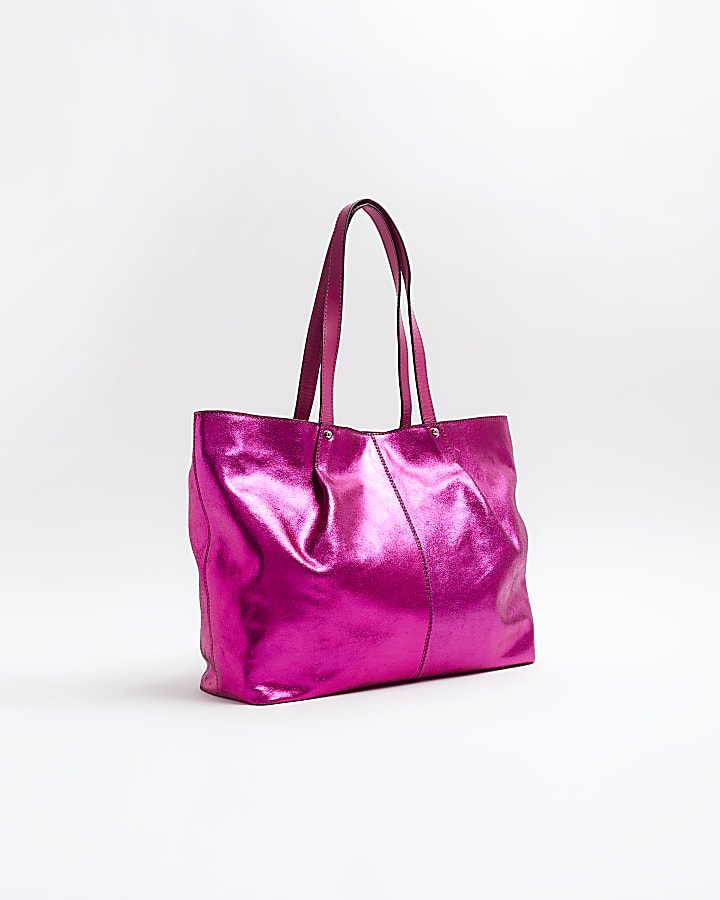 Pink Metallic Leather Shopper Bag