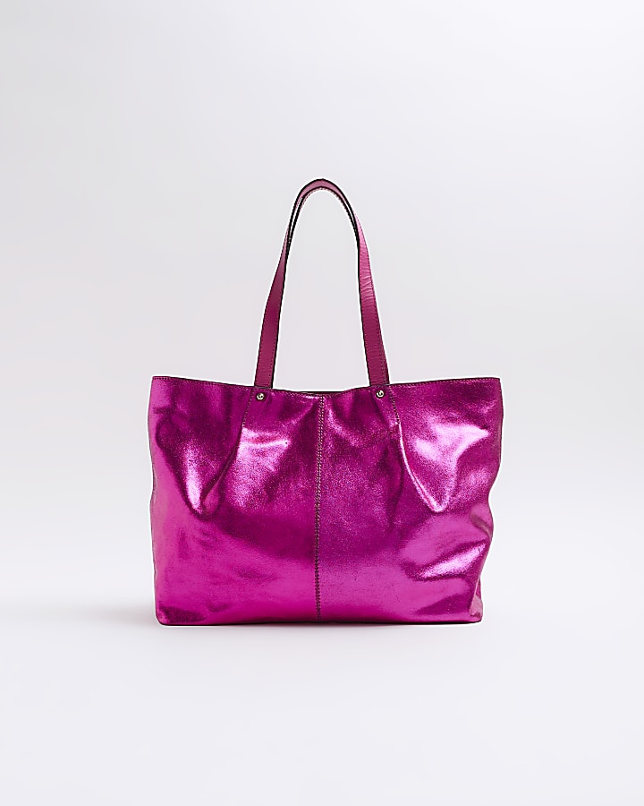 Pink Metallic Leather Shopper Bag