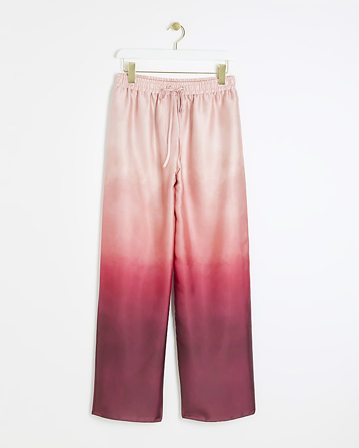 Pink satin ombre wide leg trousers