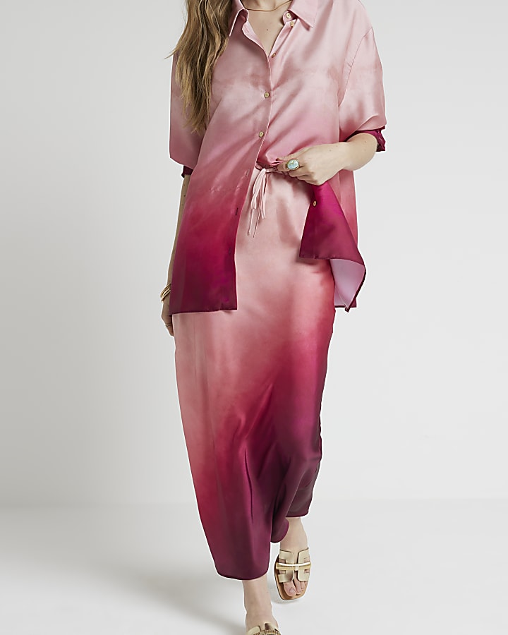 Pink satin ombre maxi skirt