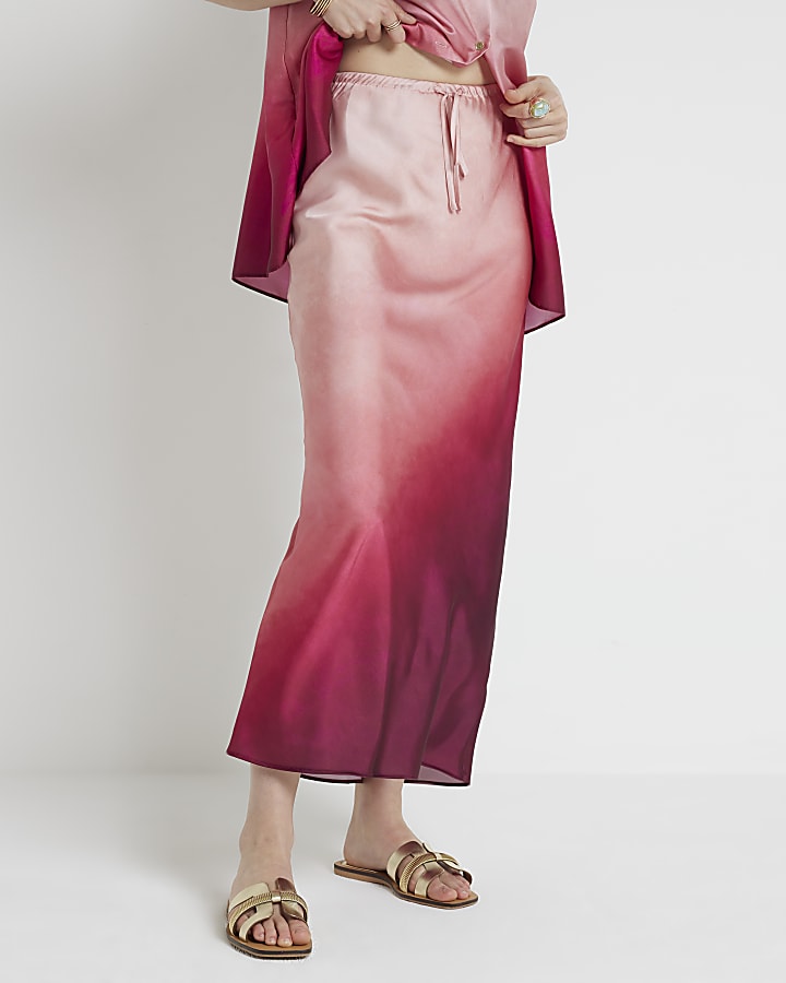 Pink satin ombre maxi skirt